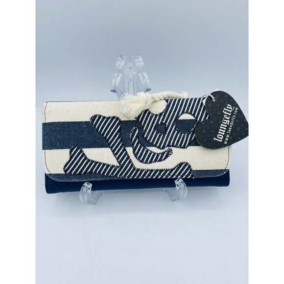 Loungefly Pirate Skull Blue Stripe‎ Wallet Zippered Compartments Rivet Closure - Picture 1 of 8